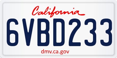 CA license plate 6VBD233