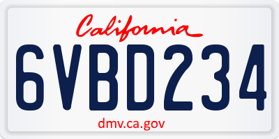 CA license plate 6VBD234