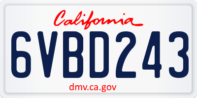 CA license plate 6VBD243