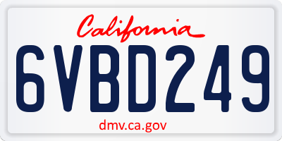 CA license plate 6VBD249