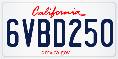 CA license plate 6VBD250