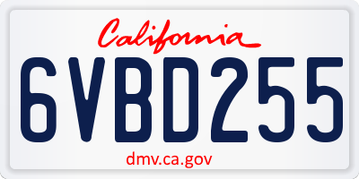 CA license plate 6VBD255