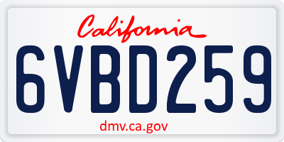 CA license plate 6VBD259