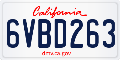 CA license plate 6VBD263