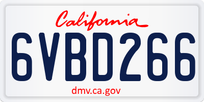 CA license plate 6VBD266