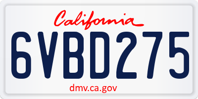 CA license plate 6VBD275
