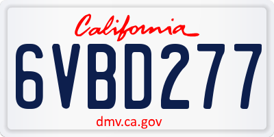 CA license plate 6VBD277