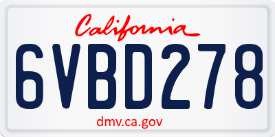 CA license plate 6VBD278