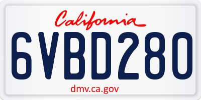 CA license plate 6VBD280