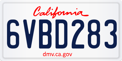 CA license plate 6VBD283