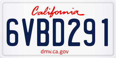 CA license plate 6VBD291
