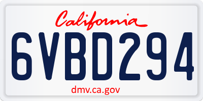 CA license plate 6VBD294