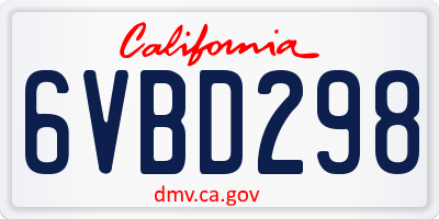 CA license plate 6VBD298