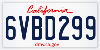 CA license plate 6VBD299