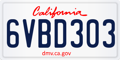 CA license plate 6VBD303