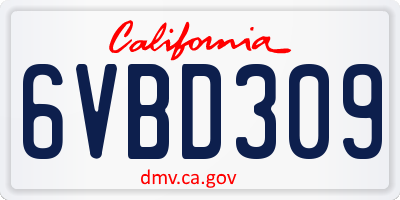 CA license plate 6VBD309