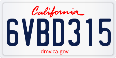 CA license plate 6VBD315