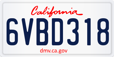 CA license plate 6VBD318