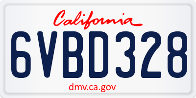 CA license plate 6VBD328