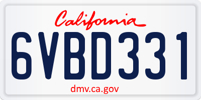 CA license plate 6VBD331