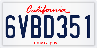 CA license plate 6VBD351