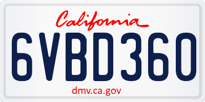 CA license plate 6VBD360