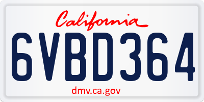 CA license plate 6VBD364