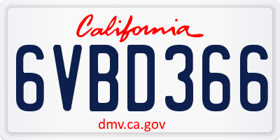 CA license plate 6VBD366