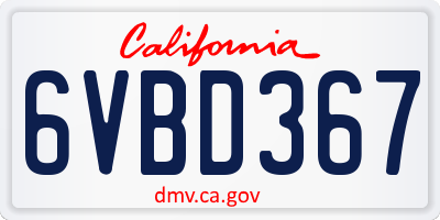 CA license plate 6VBD367