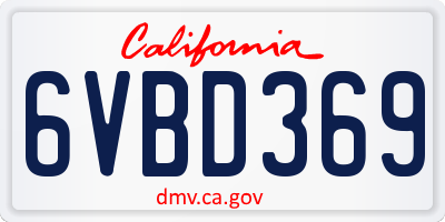 CA license plate 6VBD369