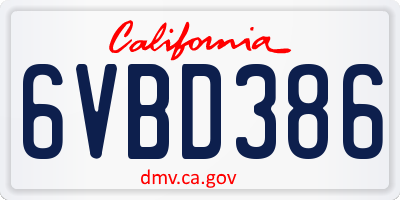 CA license plate 6VBD386
