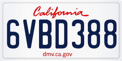 CA license plate 6VBD388