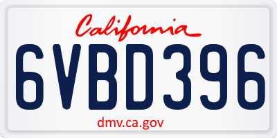 CA license plate 6VBD396