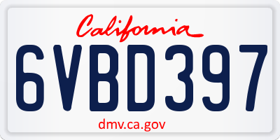 CA license plate 6VBD397