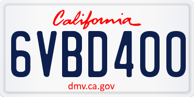CA license plate 6VBD400