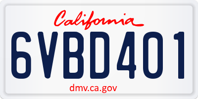CA license plate 6VBD401