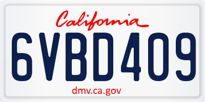 CA license plate 6VBD409