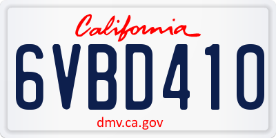 CA license plate 6VBD410