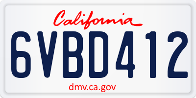 CA license plate 6VBD412