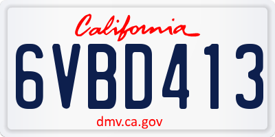 CA license plate 6VBD413