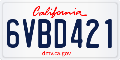 CA license plate 6VBD421