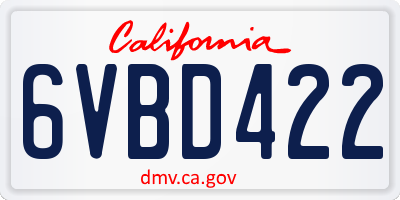 CA license plate 6VBD422