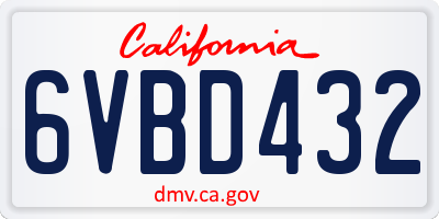 CA license plate 6VBD432