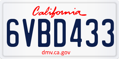 CA license plate 6VBD433