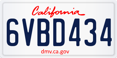 CA license plate 6VBD434