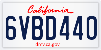 CA license plate 6VBD440