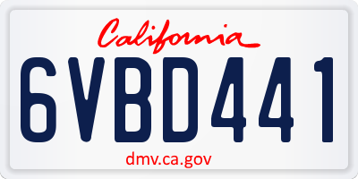 CA license plate 6VBD441