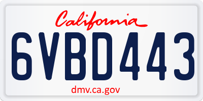 CA license plate 6VBD443