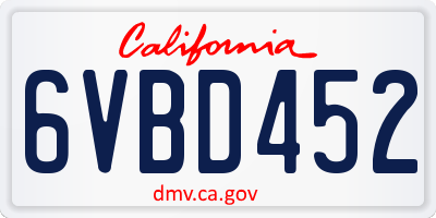 CA license plate 6VBD452
