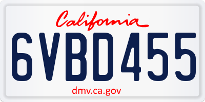 CA license plate 6VBD455